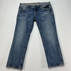 ReRock Express Jeans Women's 8‎ Blue Capri Stretch Denim Mid Rise Embroidered